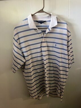 Polo by Ralph Lauren White with Light Blue Striped Short-Sleeve Polo
